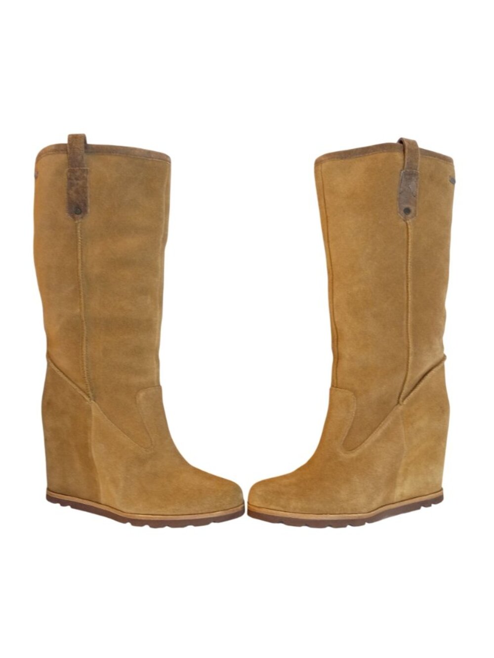 UGG Soleil Womens 8.5 Chestnut Suede Tall Knee High Wedge Shearling Boots - Picture 5 of 11
